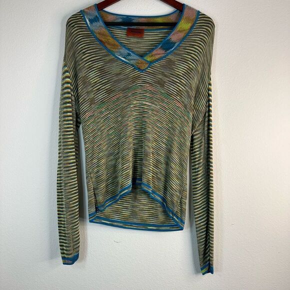 Missoni Colorful Marled Knit Vneck Sweater Boho Y2K Womens See Measurements - Picture 1 of 9
